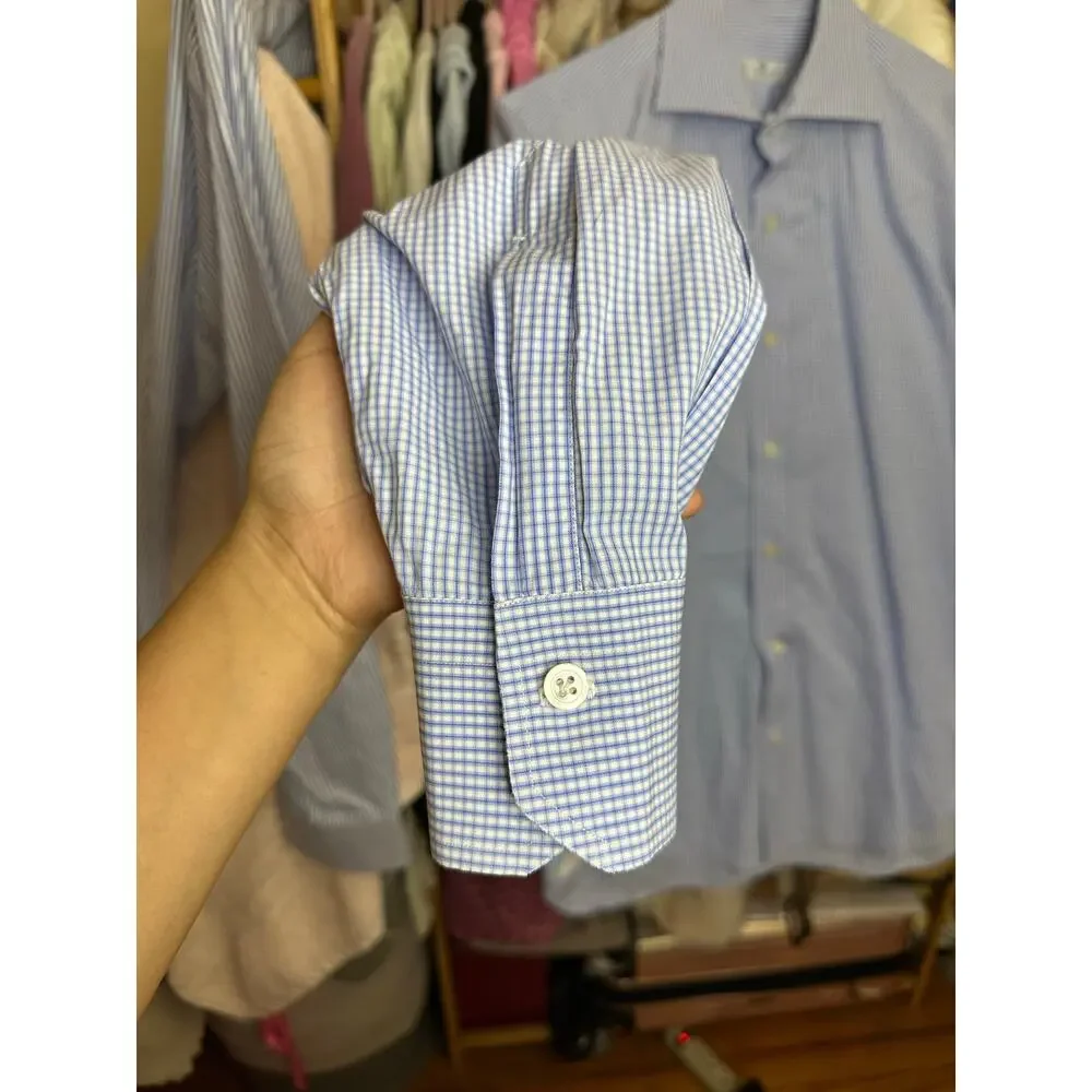 Tincati Milano Button Down Long Sleeve Shirt Size 16 1/2 42 Blue Bundle casual - Picture 10 of 16